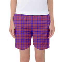 Pattern Plaid Geometric Red Blue Women s Basketball Shorts by Simbadda