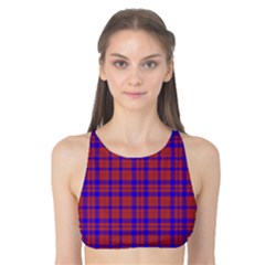 Pattern Plaid Geometric Red Blue Tank Bikini Top by Simbadda