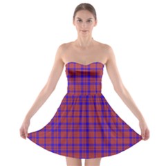 Pattern Plaid Geometric Red Blue Strapless Bra Top Dress by Simbadda