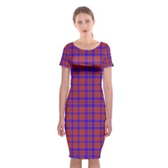 Pattern Plaid Geometric Red Blue Classic Short Sleeve Midi Dress by Simbadda