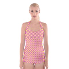 Pattern Boyleg Halter Swimsuit 