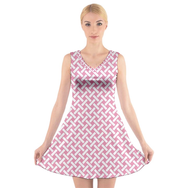 Pattern V-Neck Sleeveless Skater Dress