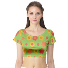 Floral Pattern Short Sleeve Crop Top (tight Fit)