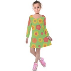 Floral Pattern Kids  Long Sleeve Velvet Dress