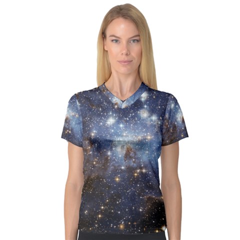 Large Magellanic Cloud Women s V-neck Sport Mesh Tee by SpaceShop