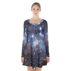 Large Magellanic Cloud Long Sleeve Velvet V-neck Dress