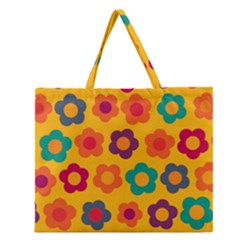 Floral Pattern Zipper Large Tote Bag