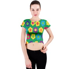 Floral Pattern Crew Neck Crop Top