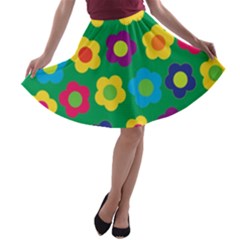 Floral Pattern A-line Skater Skirt