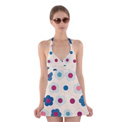 Floral Pattern Halter Swimsuit Dress by Valentinaart