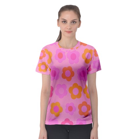 Pink Floral Pattern Women s Sport Mesh Tee by Valentinaart