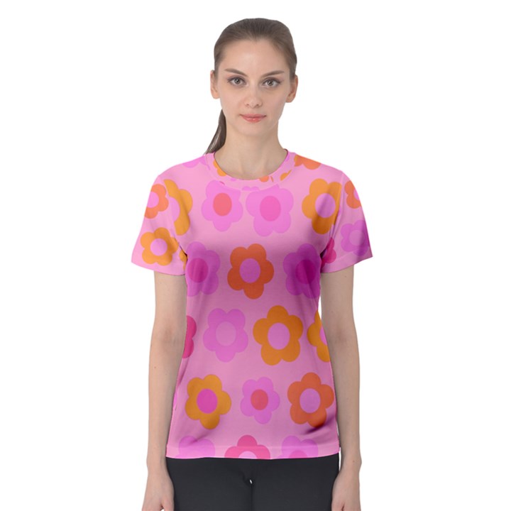 Pink floral pattern Women s Sport Mesh Tee