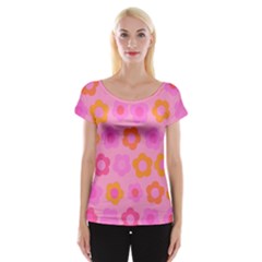 Pink Floral Pattern Women s Cap Sleeve Top