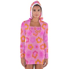 Pink Floral Pattern Women s Long Sleeve Hooded T-shirt