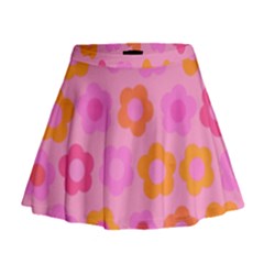 Pink Floral Pattern Mini Flare Skirt