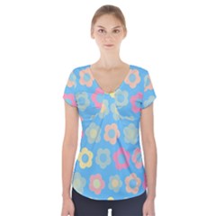 Floral Pattern Short Sleeve Front Detail Top