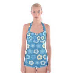 Floral Pattern Boyleg Halter Swimsuit 