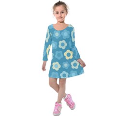 Floral Pattern Kids  Long Sleeve Velvet Dress by Valentinaart