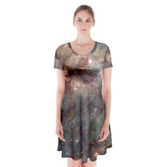 Tarantula Nebula Short Sleeve V-neck Flare Dress