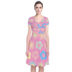 Floral Pattern Short Sleeve Front Wrap Dress