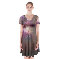 Orion Nebula Short Sleeve V-neck Flare Dress