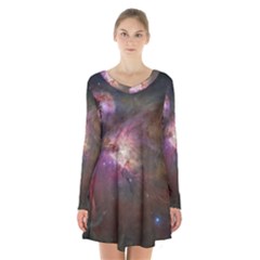 Orion Nebula Long Sleeve Velvet V-neck Dress by SpaceShop