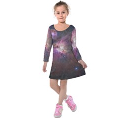 Orion Nebula Kids  Long Sleeve Velvet Dress by SpaceShop