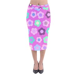 Floral Pattern Velvet Midi Pencil Skirt