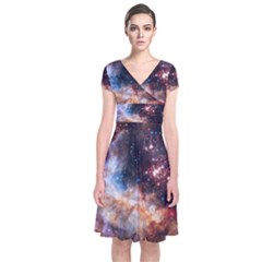 Celestial Fireworks Short Sleeve Front Wrap Dress