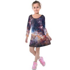 Celestial Fireworks Kids  Long Sleeve Velvet Dress