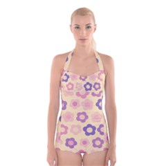 Floral Pattern Boyleg Halter Swimsuit 