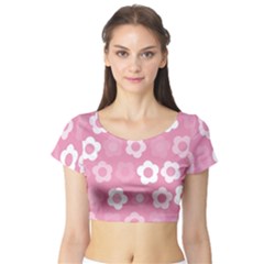 Floral Pattern Short Sleeve Crop Top (tight Fit)