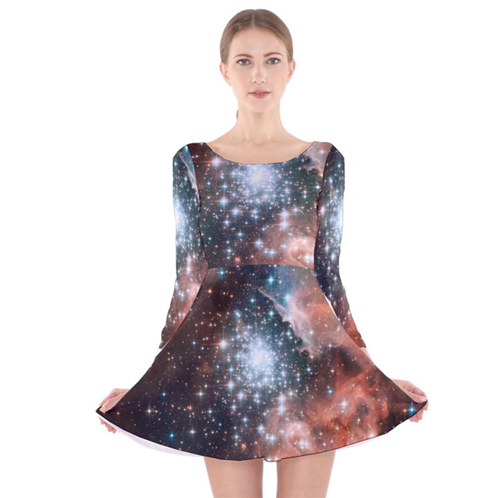 Star Cluster Long Sleeve Velvet Skater Dress