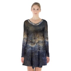 Propeller Nebula Long Sleeve Velvet V-neck Dress by SpaceShop