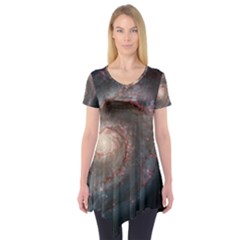 Whirlpool Galaxy And Companion Short Sleeve Tunic  by SpaceShop