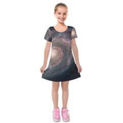 Whirlpool Galaxy And Companion Kids  Short Sleeve Velvet Dress by SpaceShop