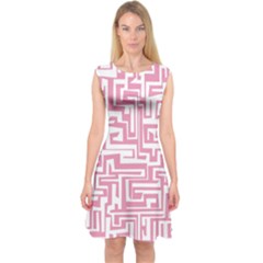 Pink Pattern Capsleeve Midi Dress