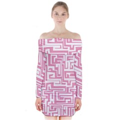 Pink Pattern Long Sleeve Off Shoulder Dress