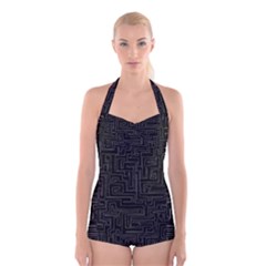 Pattern Boyleg Halter Swimsuit 