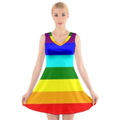 Rainbow V-neck Sleeveless Skater Dress