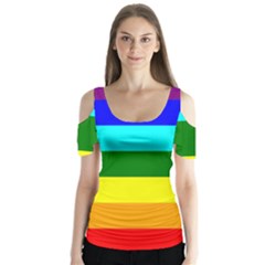 Rainbow Butterfly Sleeve Cutout Tee 