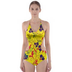 Floral Pattern Cut-out One Piece Swimsuit