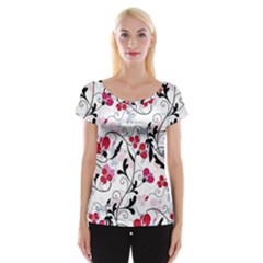 Floral Pattern Women s Cap Sleeve Top