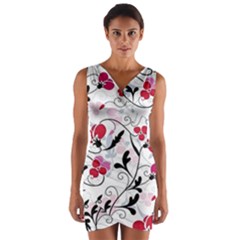 Floral Pattern Wrap Front Bodycon Dress