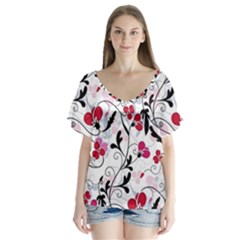 Floral Pattern Flutter Sleeve Top