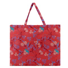 Floral Pattern Zipper Large Tote Bag