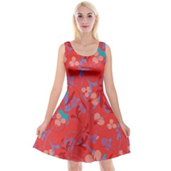 Floral Pattern Reversible Velvet Sleeveless Dress