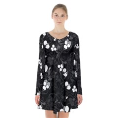 Floral Pattern Long Sleeve Velvet V-neck Dress