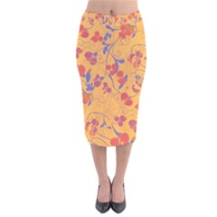 Floral Pattern Velvet Midi Pencil Skirt