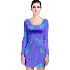 Floral Pattern Long Sleeve Velvet Bodycon Dress